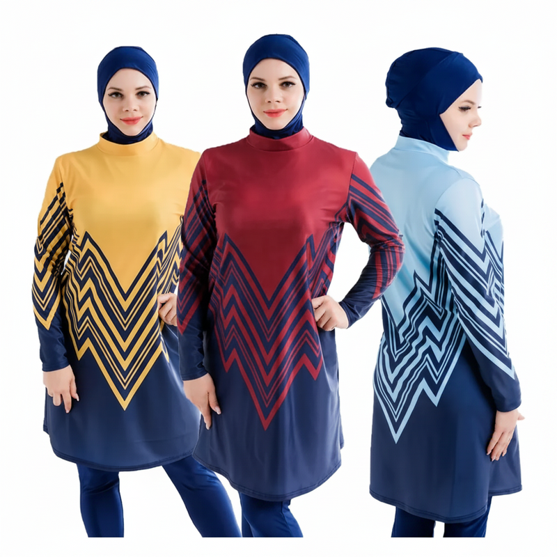 Azure Motion burkini hijab swimwear 3-piece set front view