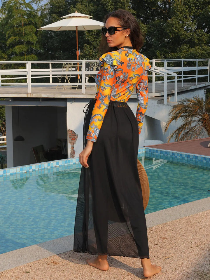 Back view of 3PCS Muslim swim set showing full coverage
