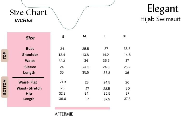 elegant hijab swimsuit size chart