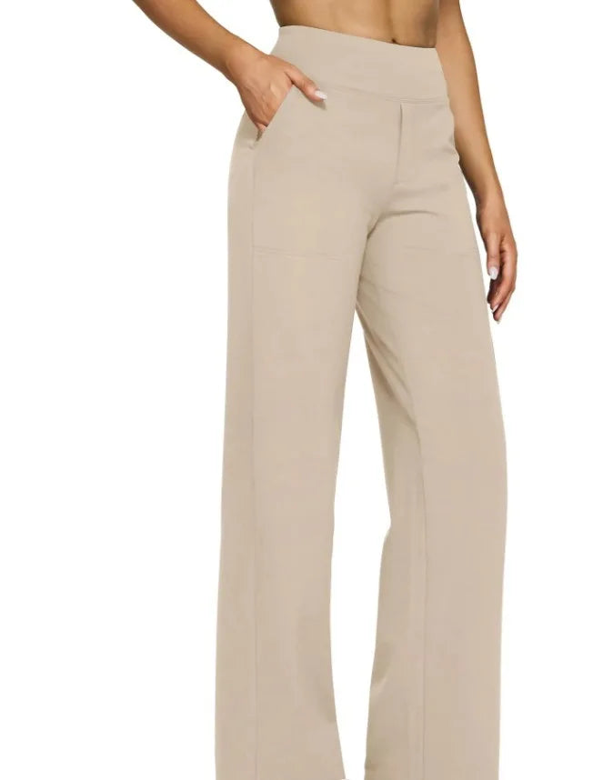 Beige high-waisted pants on a white background