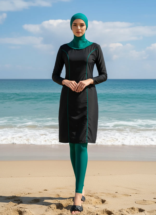 Close-up of breathable polyamide fabric with green and black contrast