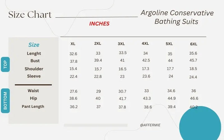 Argoline Conservative Bathing Suits Plus Size size chart