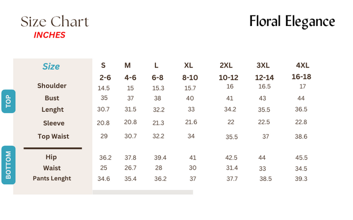 floral elegance modest swimwear size chart