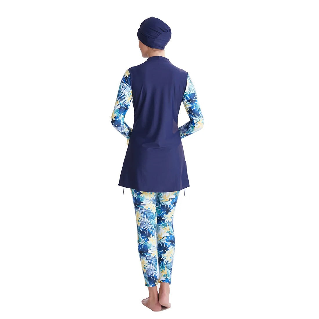 Cool Modest Swimwear with Floral Design back view