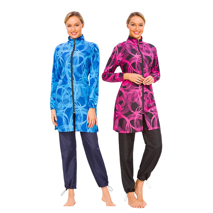 Digital printed burkini modest beach swimwear front view