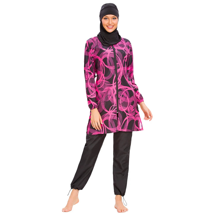 Elegant burkini modest beach swimwear side view