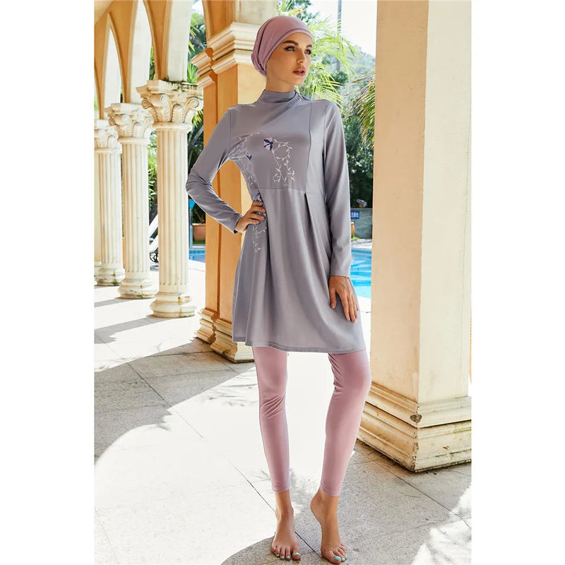 Elegant embroidered burkini swimwear set for women