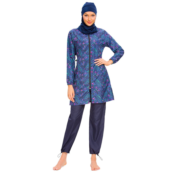 Full coverage burkini with long sleeves and matching swim cap