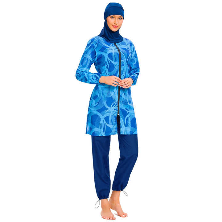 Full coverage modest beach swimwear in polyamide fabric