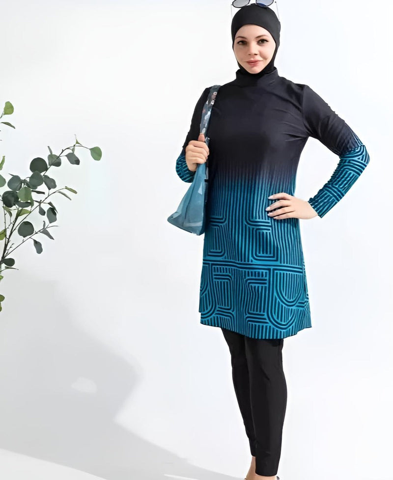 Geo Muse plus size modest swimwear 3-piece burkini set