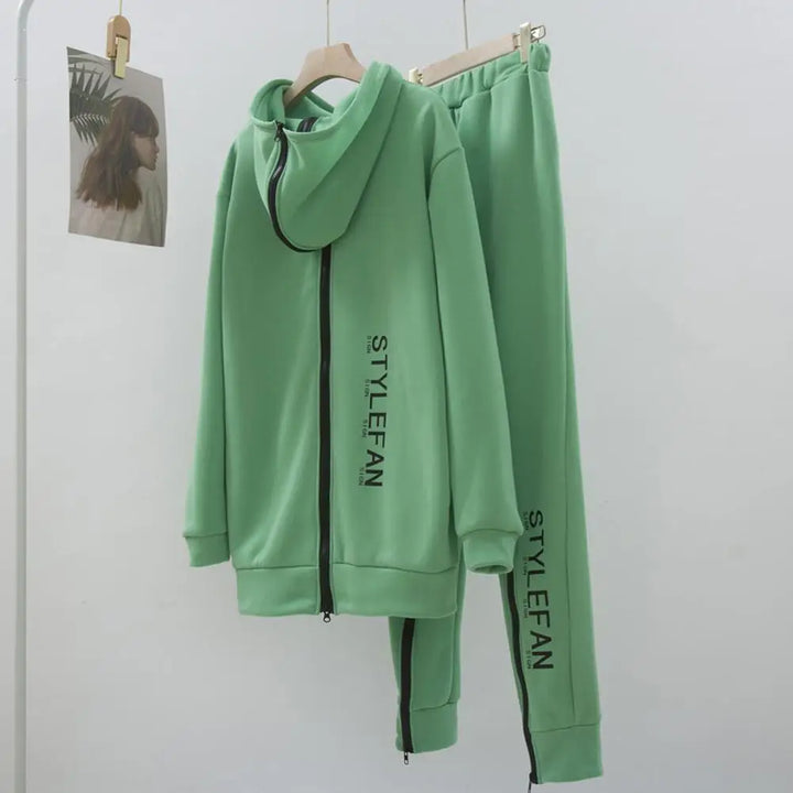 Green tracksuit with 'STYLEFAN' branding on a white background