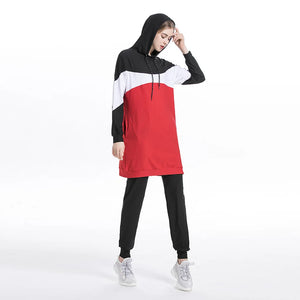 muslim girl wearing red hooded mostest activewear