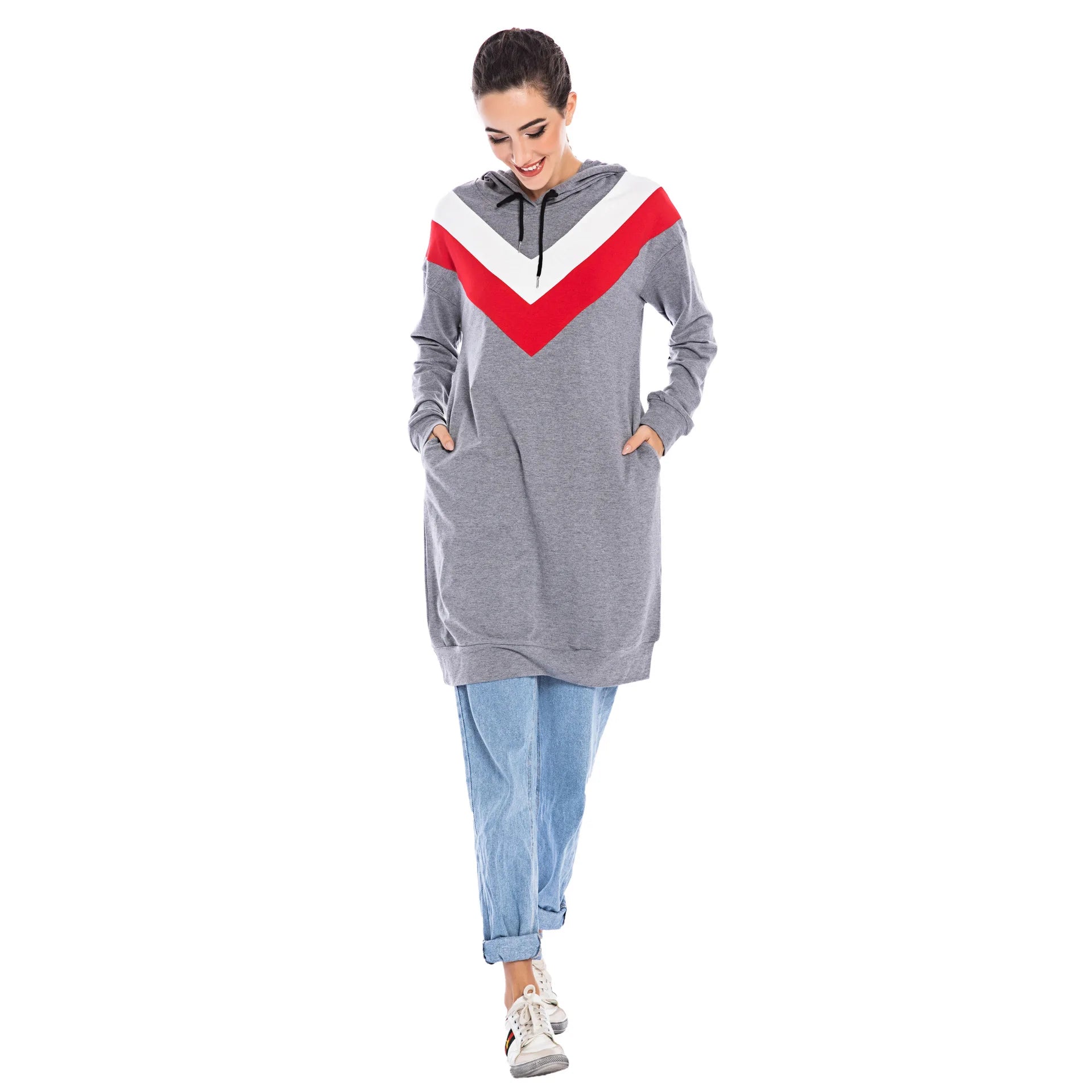 red strips gray Modest Activewear Top