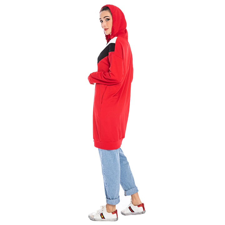 red hooded Modest Activewear Top