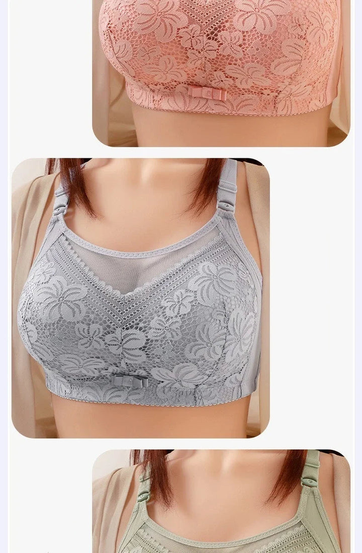 Lace bralette shown on a mannequin with color options displayed.