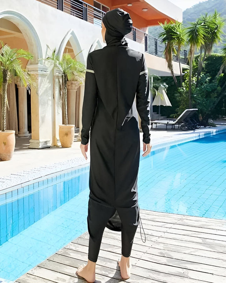 Lila Modest Swimwear Abaya Style-3 Pcs Black