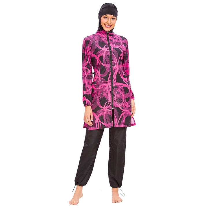Long sleeve burkini top with lozenge pattern