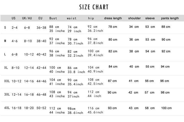 Modest Beach size chart