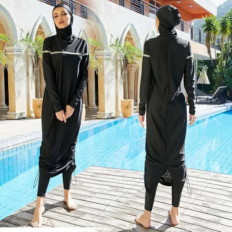 Lila Modest Swimwear Abaya Style-3 Pcs Black