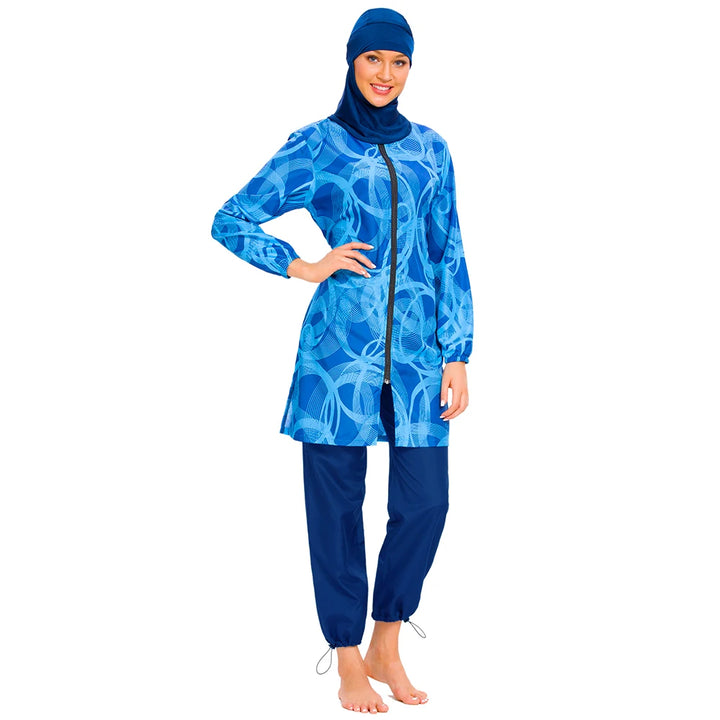 Modest beach swimwear set with breathable polyester fabric