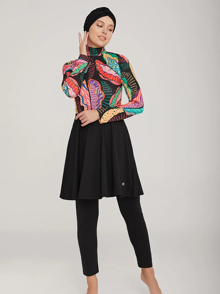 Modest swim top with side tie and medium-stretch construction