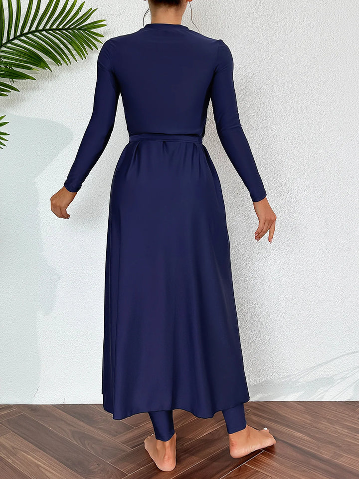 Modest swimwear for women featuring high-neck design and sleek silhouette