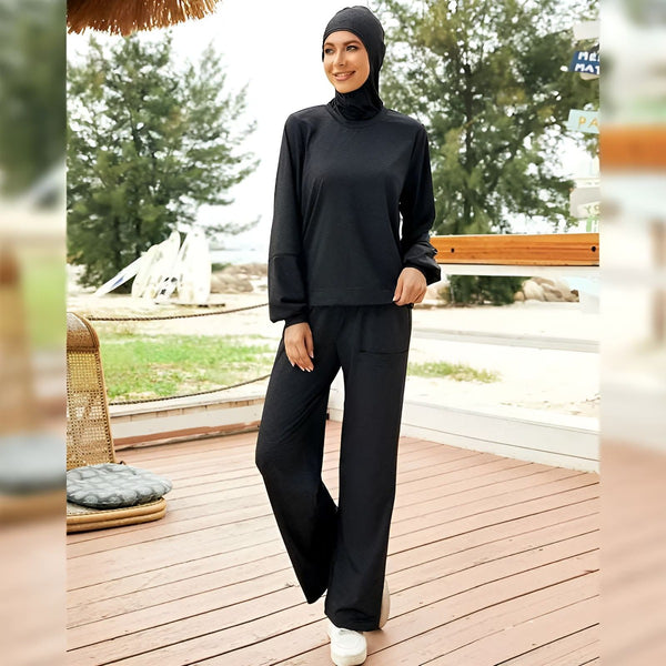 Modest tracksuit sportswear 3pcs black full outfit