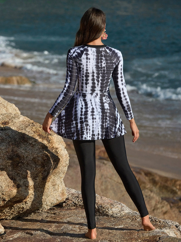 Muslim burkini swimsuit featuring long sleeves and SPF50+ protection