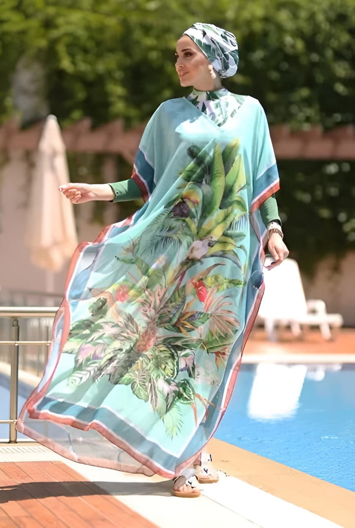 Optic Green Palm Floral Burkini-4pcs 