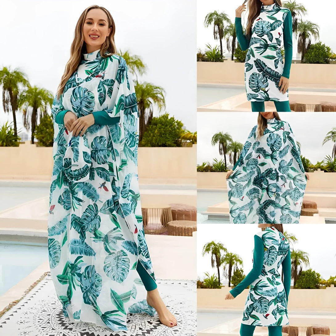 Palm Veil Modest Women Swimwear 4-Piece Burkini Set – AFFERMIE