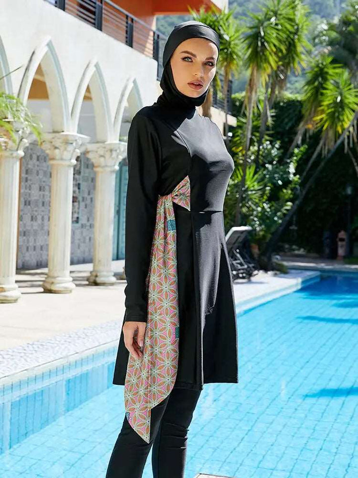 Ribbon Sow Modest Swimsuit-3pcs Black