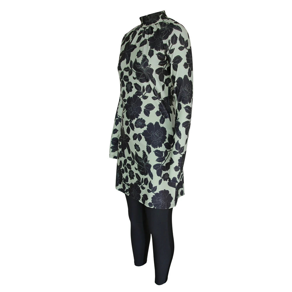 display floral pattern greenish tone burkini\