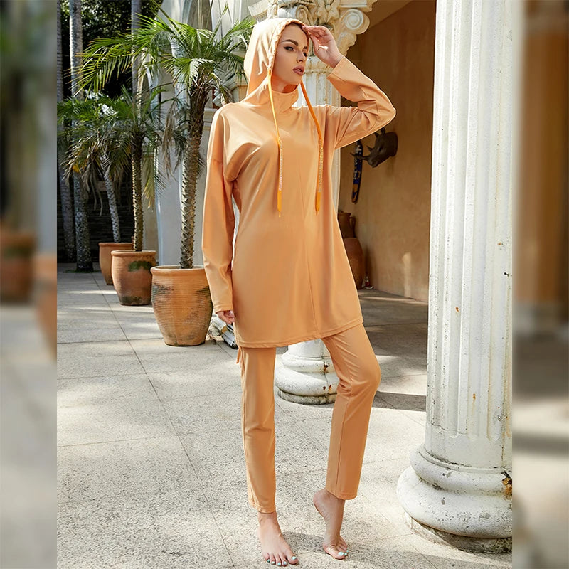 orange modest swim suit