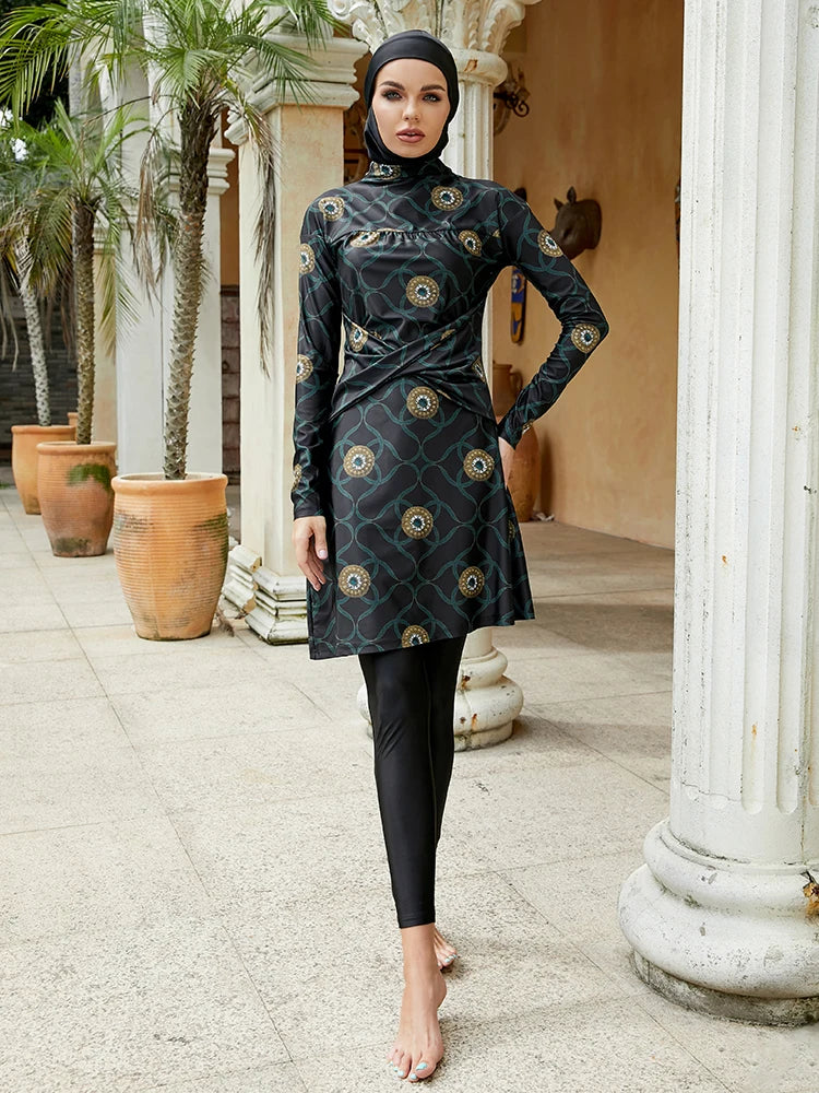 black burkini patterned