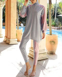Flamingo Gray Swimsuit-3pcs Gray with Pink Side Line