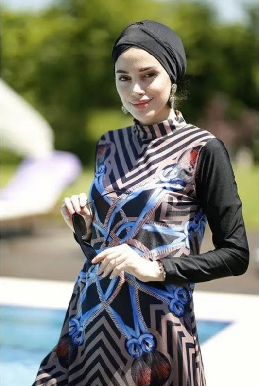 muslim girl wearing floral burkini