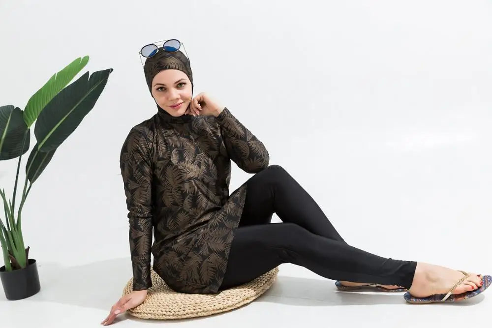 muslim girl wearing shinny Modest Swimsuit