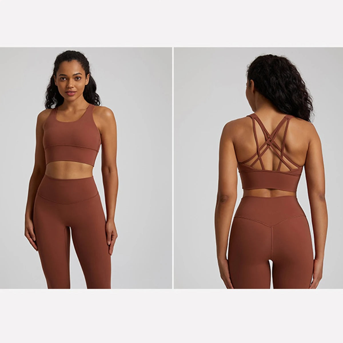 brown sports bra and leggings set