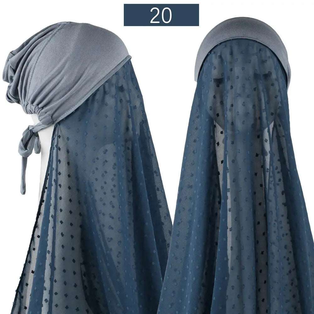 Pinless Chiffon Hijabs with Inner Caps - Easy-to-Wear Headwrap Aqua