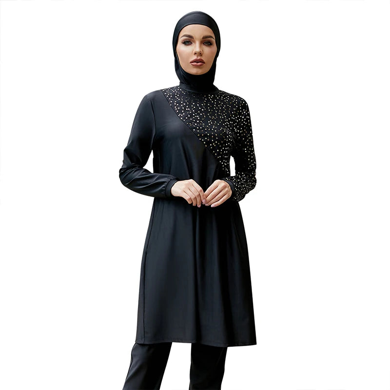 muslim women modeling black modest swimwear