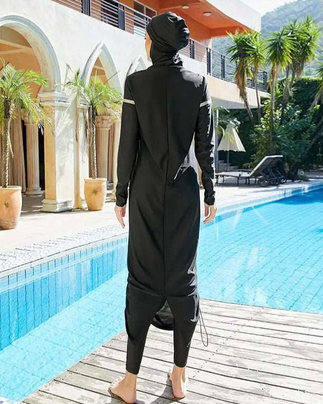Lila Modest Swimwear Abaya Style-3 Pcs Black