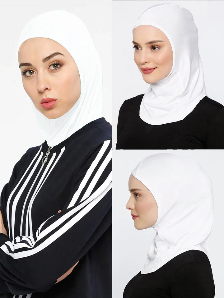 Side view of quick-dry hijab underscarf with snug fit