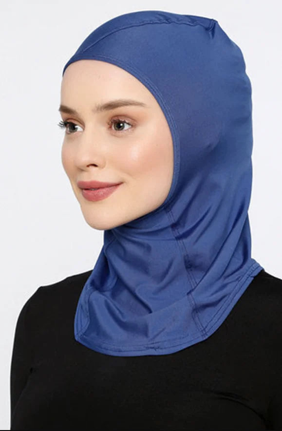 Sport hijab cap for Muslim women laid flat showing full dimensions