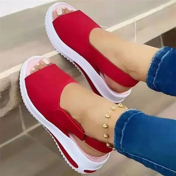 red Stretch Fabric Platform Sandals