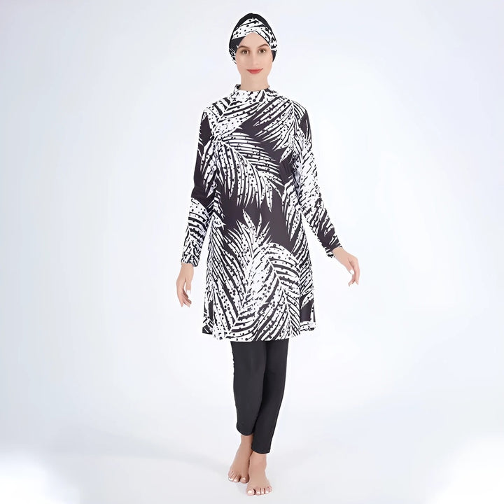 Tiger Burkini Swimsuit White over Black Full-set