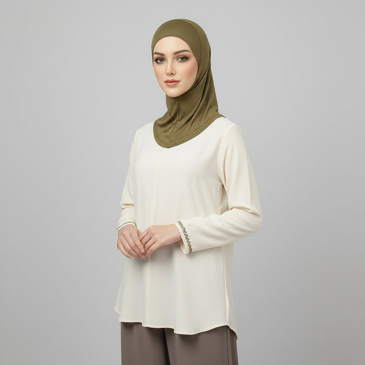 Versatile Underscarf for Women- Cotton Muslim Turban Full Cover Cap Khaki