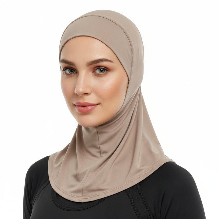 Versatile Underscarf for Women- Cotton Muslim Turban Full Cover Cap Light Brown