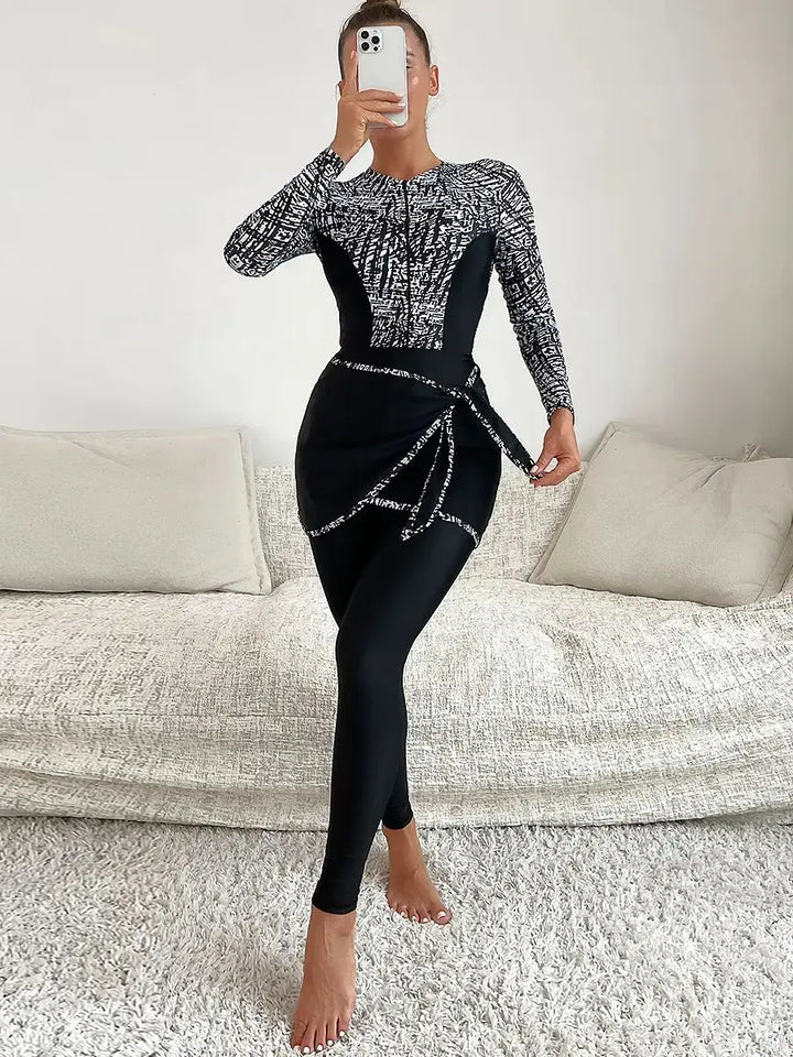 WaveLuxe modest burkini set with flowing sarong and quick-dry fabric