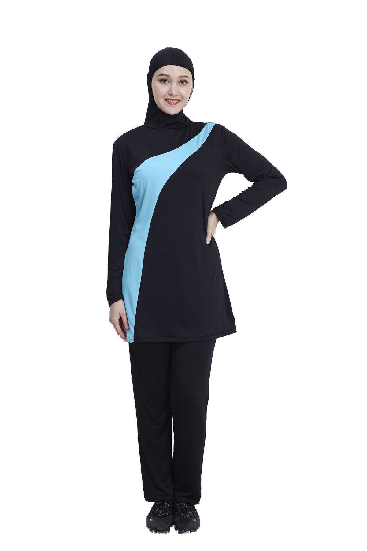 blue black Women's Islamic Hooded Swimwear for sale