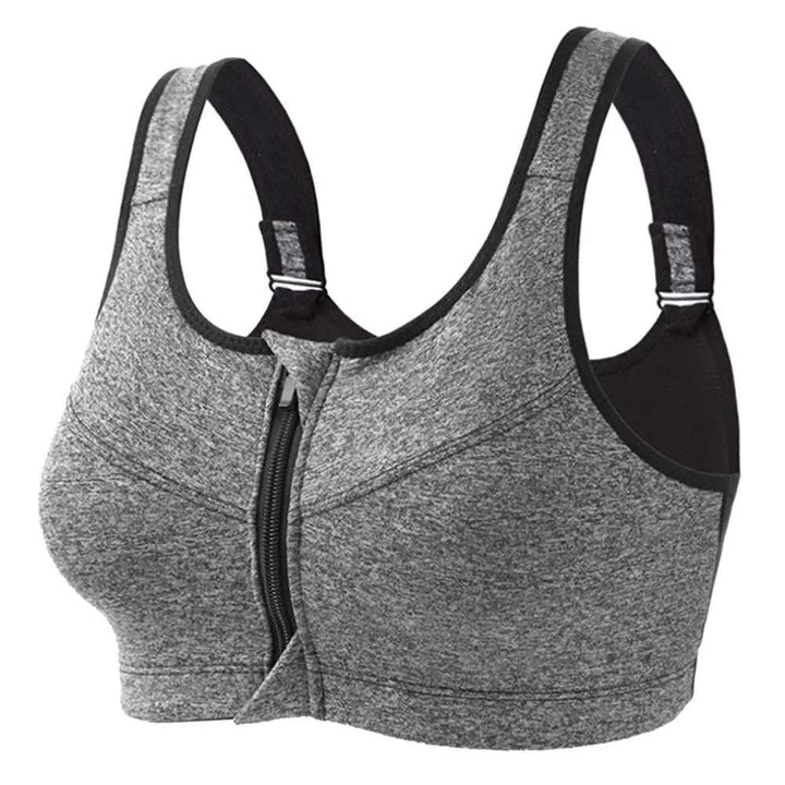 Zipper Front Closure Sports Bra Gray